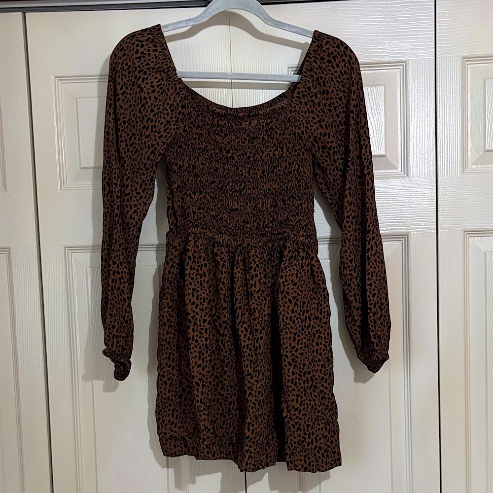 Gap Teen Cheetah Print Long Sleeve Dress